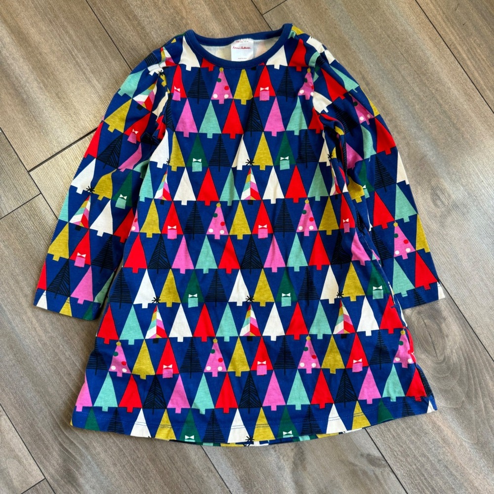 Hanna Andersson Girls Christmas Tree Dress Blue Size 4‎ 100cm Bin o-38